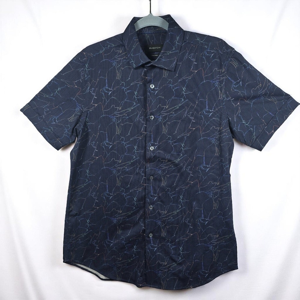 Bugatchi Comfort Stretch‎ Abstract Print Short Sleeve Button Up Shirt Men Small?